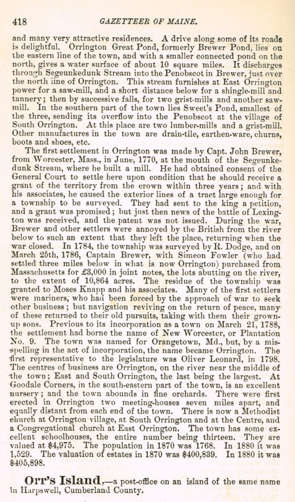 1886 Gazetteer of State of Maine, pg.418